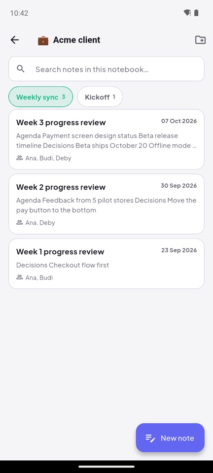 Hoursbox — a notebook of meeting notes